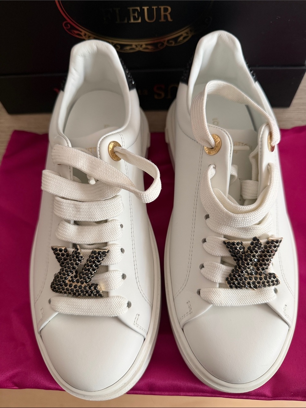 Women's Leather Sneakers with Black Crystal Accent Louis Vuitton limited edition